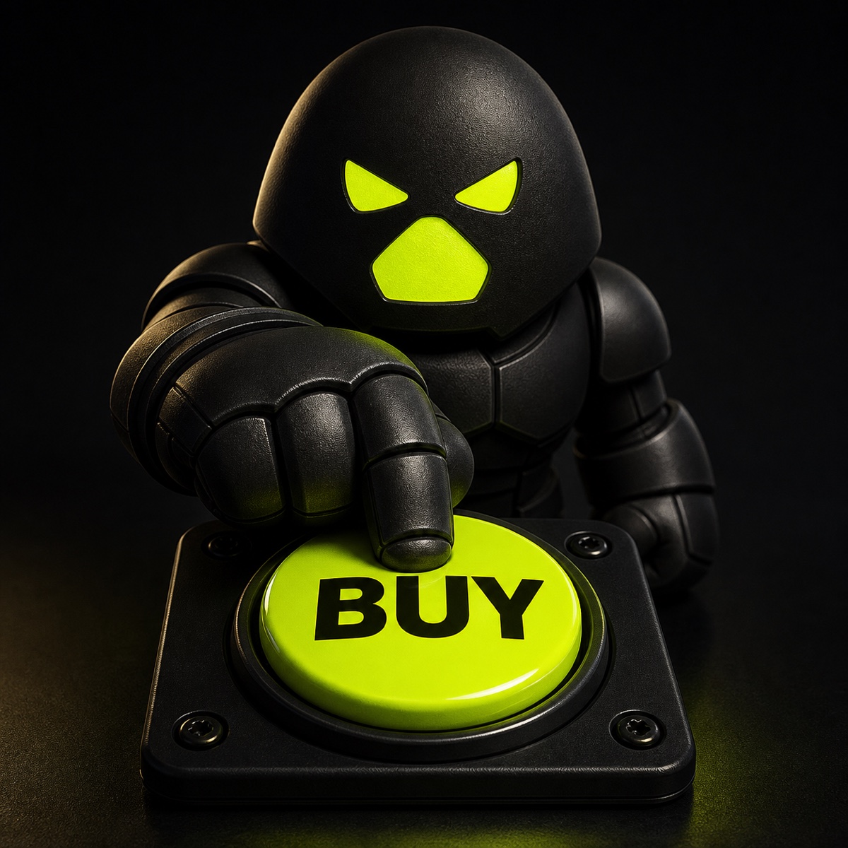 Juggernaut pressing the fluorescent BUY button